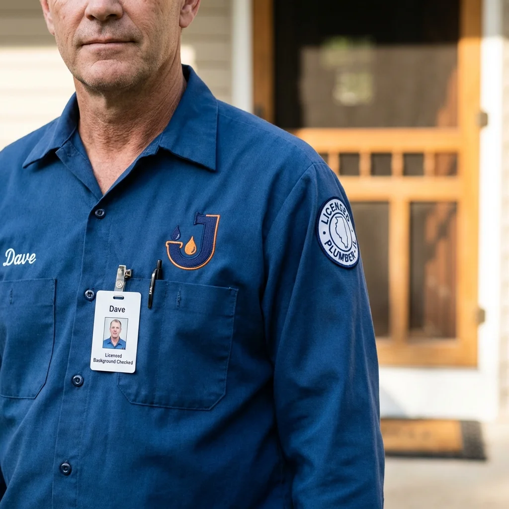 Licensed plumber showing ID badge in Wilmington, OH