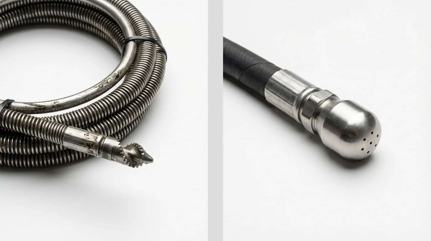 Drain snake cable and hydro jetting nozzle used for drain cleaning in Wilmington, OH