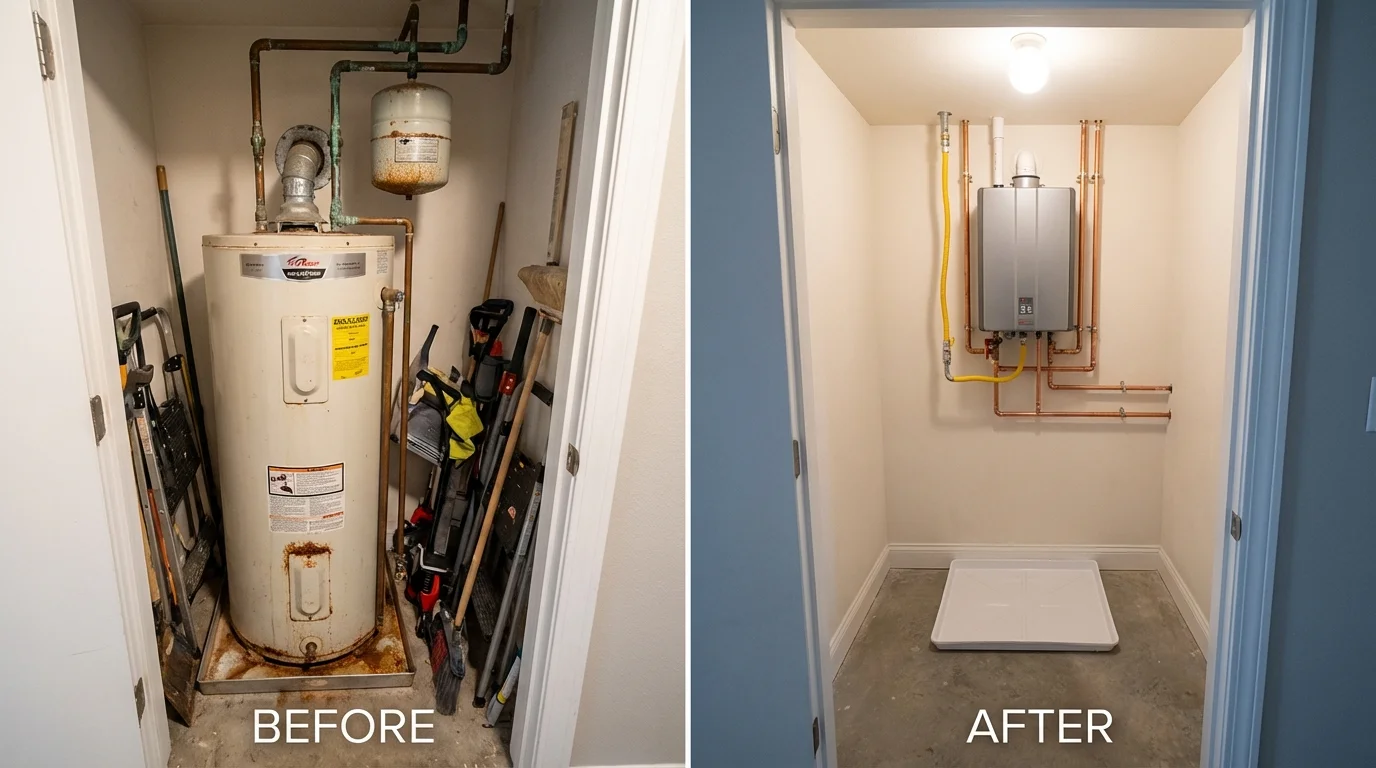 Tank water heater versus wall-mounted tankless unit comparison for Wilmington, OH homeowners