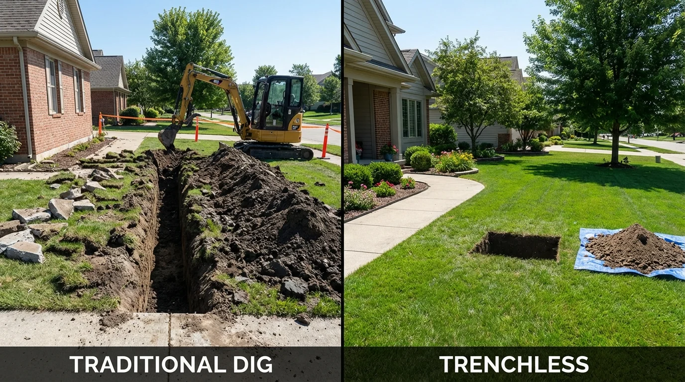 Trenchless sewer repair with minimal yard damage versus traditional excavation in Wilmington, OH
